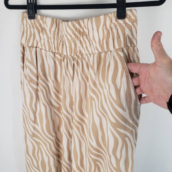Sincerely Jules Linen Blend Zebra Print Elastic High Rise Straight Leg Pant L - Picture 4 of 11